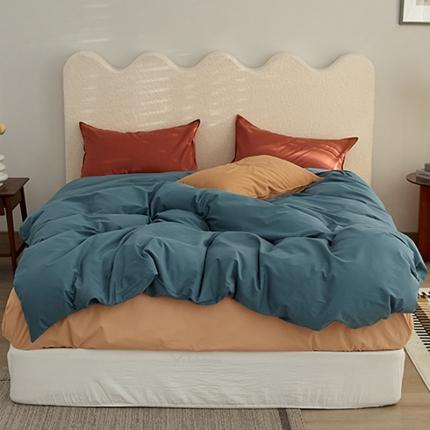 91家纺网 家纺一手货源 找家纺 新款磨毛撞色系列四件套 湛蓝-栗梅色