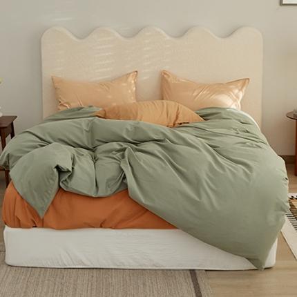 新款磨毛撞色系列四件套 薄青色-菲玉