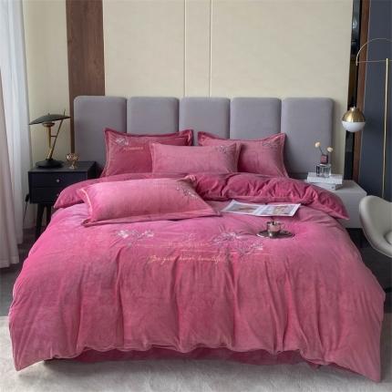 云锦 2022秋冬新品加厚婴儿绒刺绣四件套 梦里花香-豆沙红