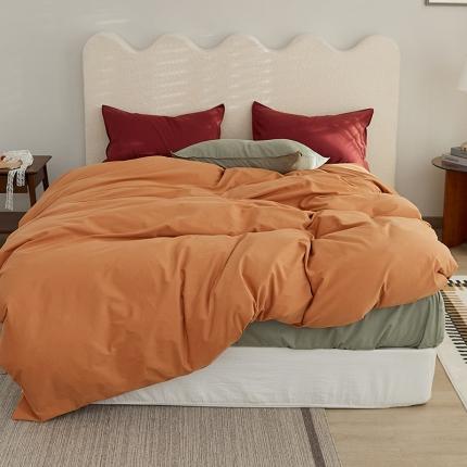 新款磨毛撞色系列四件套 赤茶-葡萄色