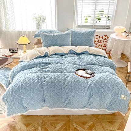 新月家纺 2022新款塔芙绒多功能被套毯 冰蓝