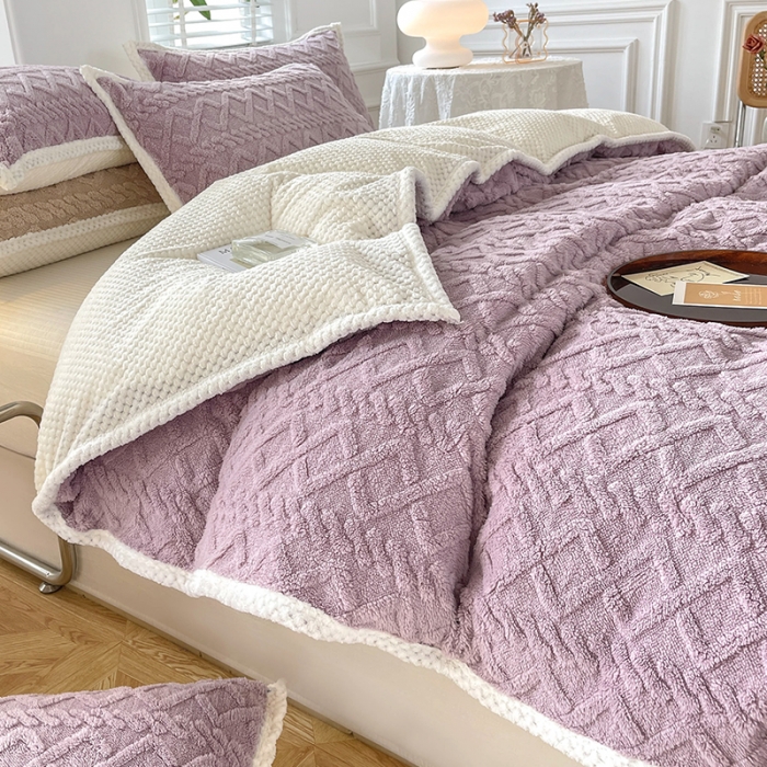 91家纺网 家纺一手货源 找家纺 新月家纺 2022新款塔芙绒多功能被套毯 芋紫
