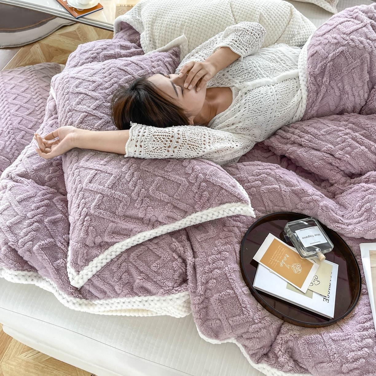 91家纺网 家纺一手货源 找家纺 新月家纺 2022新款塔芙绒多功能被套毯 芋紫
