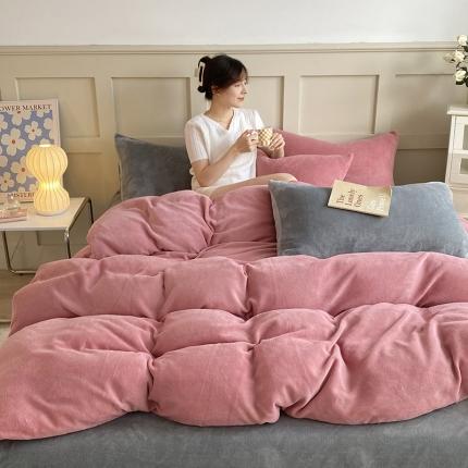 91家纺网 家纺一手货源 找家纺 （总）吾诺 2022 纯色牛奶绒四件套  撞色法莱绒四件套