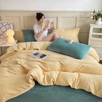 91家纺网 家纺一手货源 找家纺 （总）吾诺 2022 纯色牛奶绒四件套  撞色法莱绒四件套