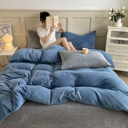 91家纺网 家纺一手货源 找家纺 （总）吾诺 2022 纯色牛奶绒四件套  撞色法莱绒四件套