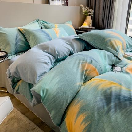 91家纺网 家纺一手货源 找家纺 总印季家纺 2023新款全棉磨毛混纺简约款四件套