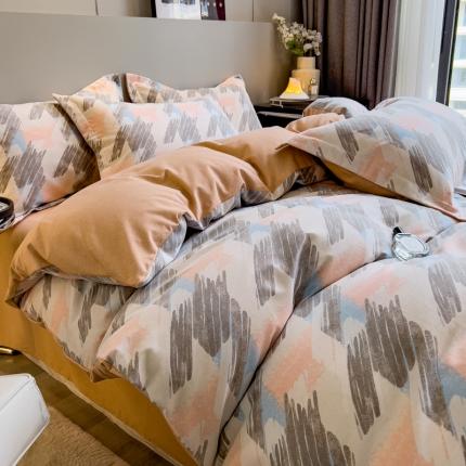 91家纺网 家纺一手货源 找家纺 总印季家纺 2023新款全棉磨毛混纺简约款四件套