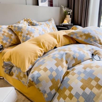 91家纺网 家纺一手货源 找家纺 总印季家纺 2023新款全棉磨毛混纺简约款四件套