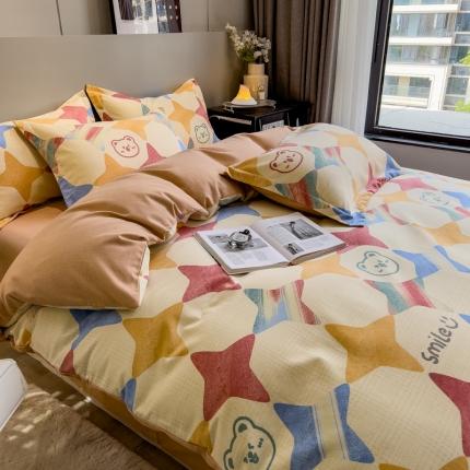 91家纺网 家纺一手货源 找家纺 总印季家纺 2023新款全棉磨毛混纺简约款四件套