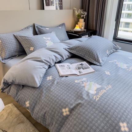 91家纺网 家纺一手货源 找家纺 总印季家纺 2023新款全棉磨毛混纺简约款四件套