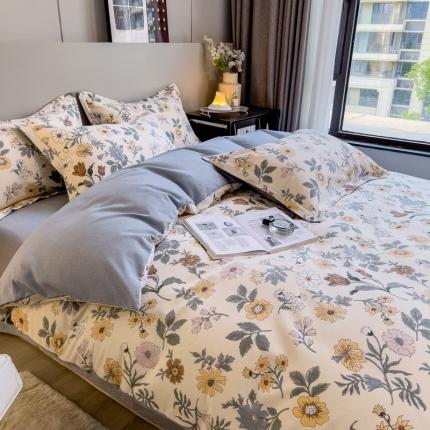 91家纺网 家纺一手货源 找家纺 总印季家纺 2023新款全棉磨毛混纺简约款四件套