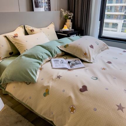 91家纺网 家纺一手货源 找家纺 总印季家纺 2023新款全棉磨毛混纺简约款四件套