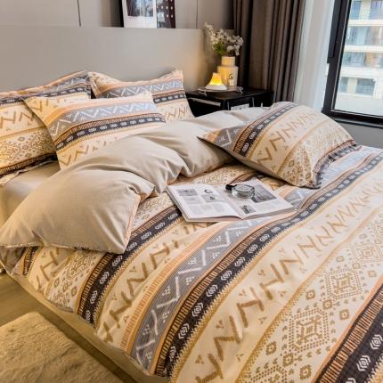 91家纺网 家纺一手货源 找家纺 总印季家纺 2023新款全棉磨毛混纺简约款四件套