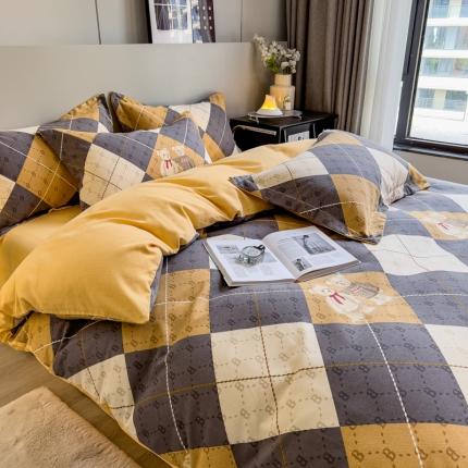 91家纺网 家纺一手货源 找家纺 总印季家纺 2023新款全棉磨毛混纺简约款四件套