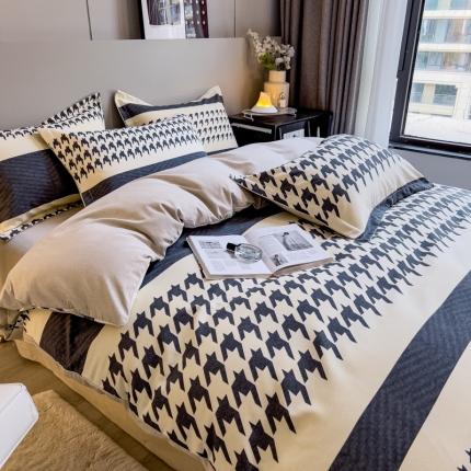 91家纺网 家纺一手货源 找家纺 总印季家纺 2023新款全棉磨毛混纺简约款四件套