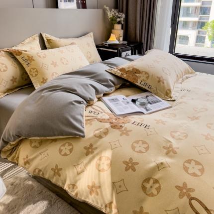 91家纺网 家纺一手货源 找家纺 总印季家纺 2023新款全棉磨毛混纺简约款四件套