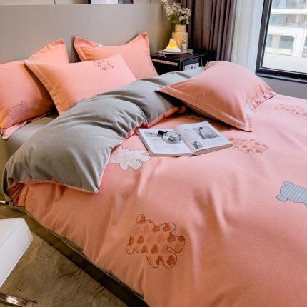 91家纺网 家纺一手货源 找家纺 总印季家纺 2023新款全棉磨毛混纺简约款四件套