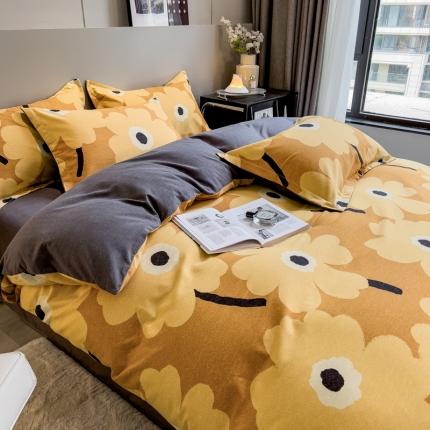 91家纺网 家纺一手货源 找家纺 总印季家纺 2023新款全棉磨毛混纺简约款四件套