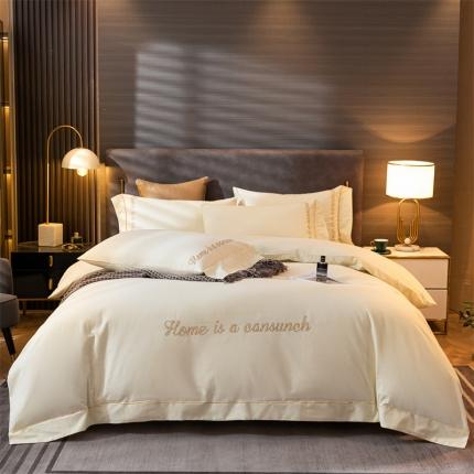 91家纺网 家纺一手货源 找家纺 蓝米卡夫 2024新款全棉加厚磨毛刺绣套件系列 奶昔白