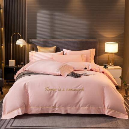 91家纺网 家纺一手货源 找家纺 蓝米卡夫 2024新款全棉加厚磨毛刺绣套件系列 时代粉