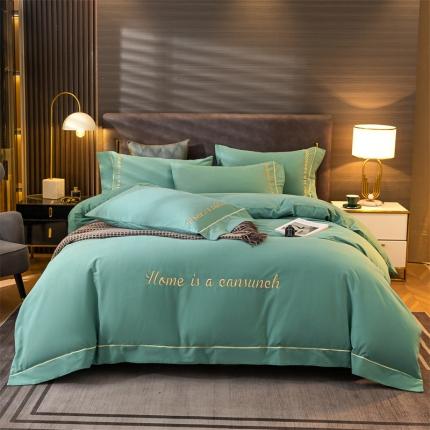 91家纺网 家纺一手货源 找家纺 蓝米卡夫 2024新款全棉加厚磨毛刺绣套件系列 松石绿