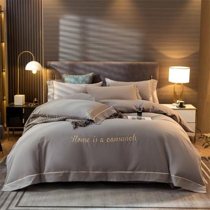 91家纺网 家纺一手货源 找家纺 蓝米卡夫 2024新款全棉加厚磨毛刺绣套件系列 英伦灰