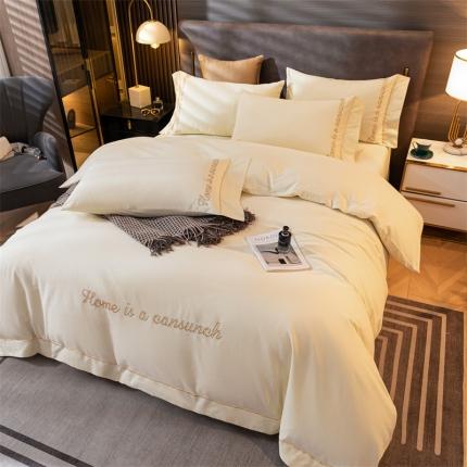 蓝米卡夫 2024新款全棉加厚磨毛刺绣套件系列 奶昔白