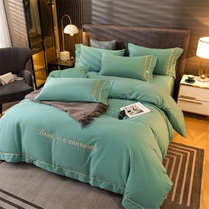 蓝米卡夫 2024新款全棉加厚磨毛刺绣套件系列 松石绿