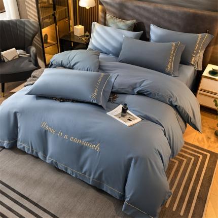 蓝米卡夫 2024新款全棉加厚磨毛刺绣套件系列 天空蓝