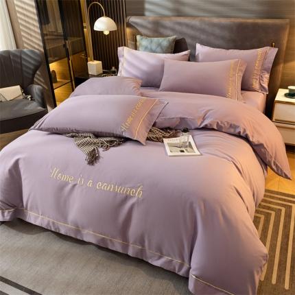 蓝米卡夫 2024新款全棉加厚磨毛刺绣套件系列 丁香紫