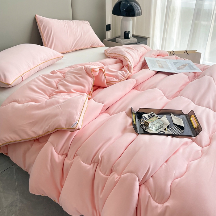 91家纺网 家纺一手货源 找家纺 匠心 2022新款超柔磨毛立体暖绒大豆冬被被子被芯 冬被粉色