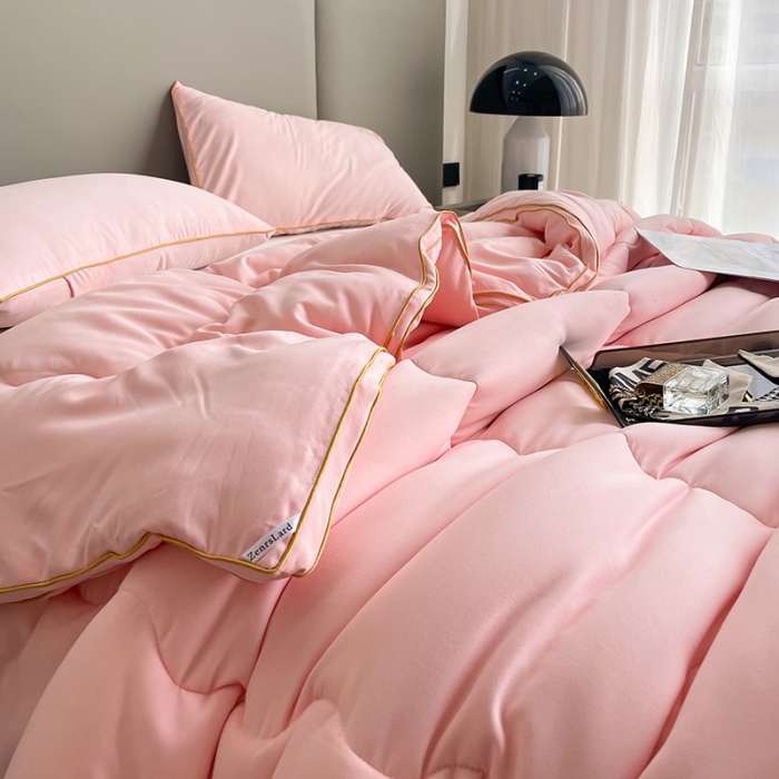 91家纺网 家纺一手货源 找家纺 匠心 2022新款超柔磨毛立体暖绒大豆冬被被子被芯 冬被粉色