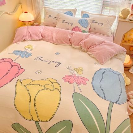 91家纺网 家纺一手货源 找家纺 （总）柒月 2022新款大版印花牛奶绒四件套