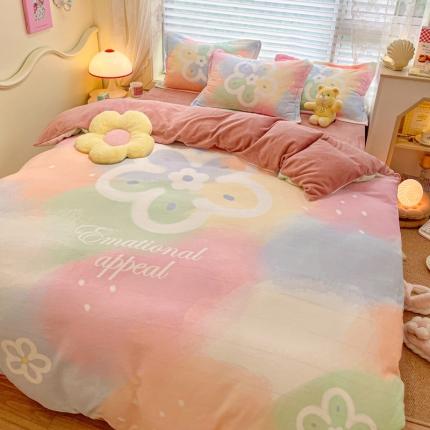 91家纺网 家纺一手货源 找家纺 （总）柒月 2022新款大版印花牛奶绒四件套