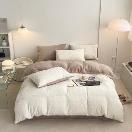 91家纺网 家纺一手货源 找家纺 潘朵拉 2023新款直播爆款撞色牛奶绒提花四件套 梦境-米咖