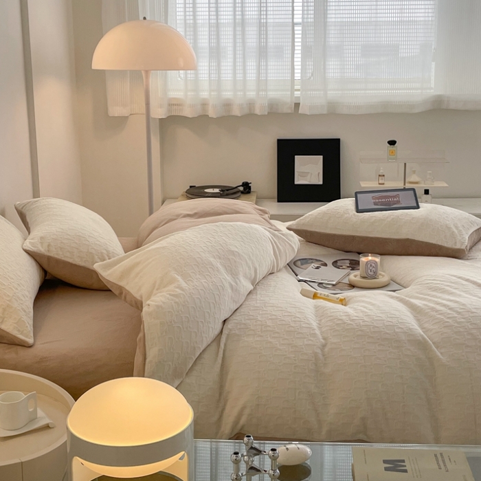 91家纺网 家纺一手货源 找家纺 潘朵拉 2023新款直播爆款撞色牛奶绒提花四件套 梦境-米咖