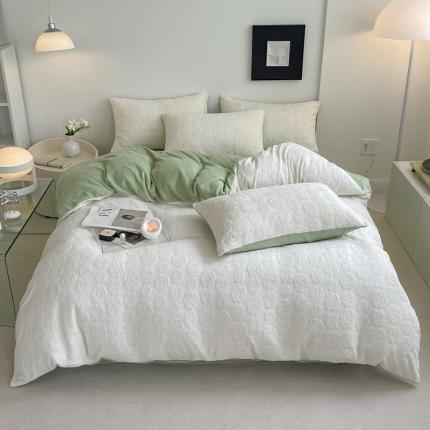 潘朵拉 2023新款直播爆款撞色牛奶绒提花四件套山茶花-奶绿