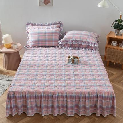 91家纺网 家纺一手货源 找家纺 久典 2022新款A类母婴级抗菌夹棉花边床裙四件套 韶华粉