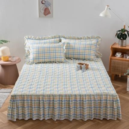 久典 2022新款A类母婴级抗菌夹棉花边床裙四件套 彩虹绿