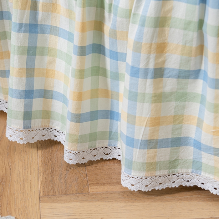 91家纺网 家纺一手货源 找家纺 久典 2022新款A类母婴级抗菌夹棉花边床裙四件套 彩虹绿