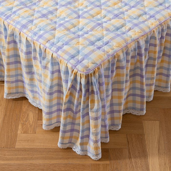 91家纺网 家纺一手货源 找家纺 久典 2022新款A类母婴级抗菌夹棉花边床裙四件套 彩虹紫