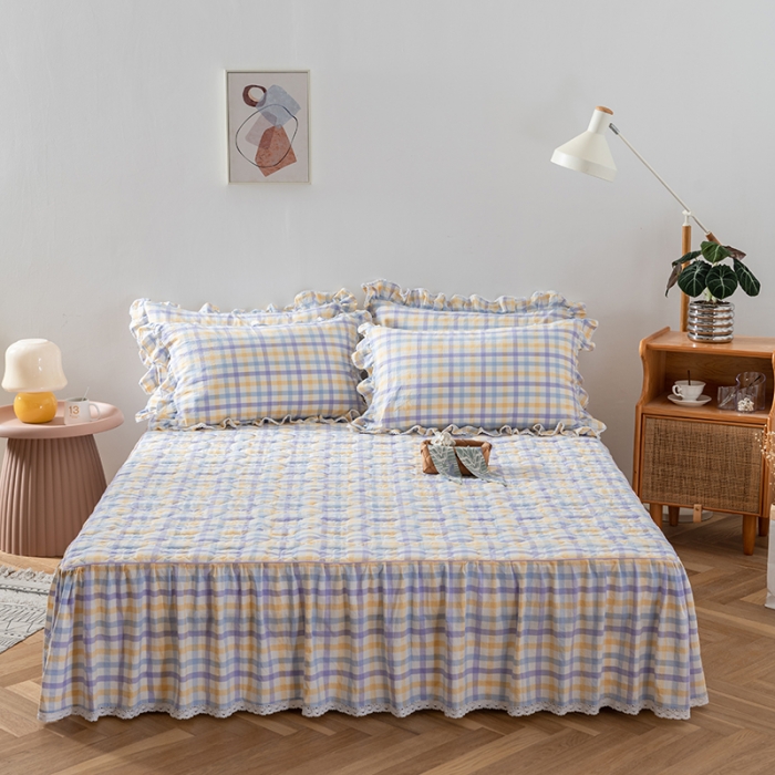 91家纺网 家纺一手货源 找家纺 久典 2022新款A类母婴级抗菌夹棉花边床裙四件套 彩虹紫