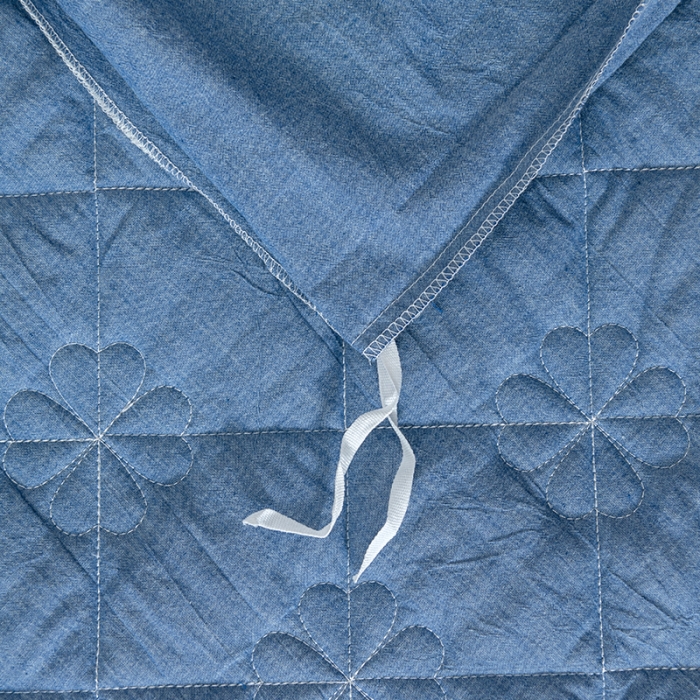 91家纺网 家纺一手货源 找家纺 久典 2022新款A类母婴级抗菌夹棉花边床裙四件套 牛仔蓝