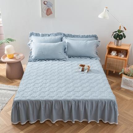 久典 2022新款A类母婴级抗菌夹棉花边床裙四件套 浅水蓝