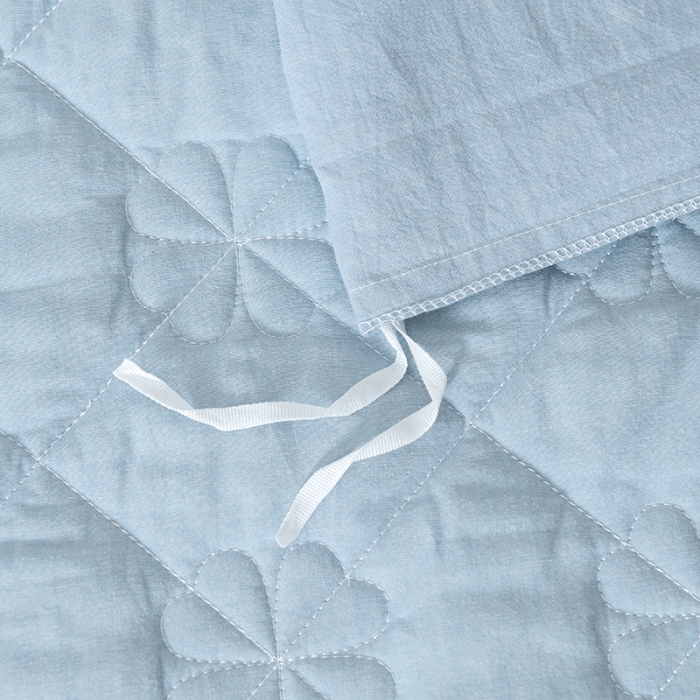 91家纺网 家纺一手货源 找家纺 久典 2022新款A类母婴级抗菌夹棉花边床裙四件套 浅水蓝