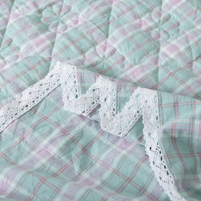 91家纺网 家纺一手货源 找家纺 久典 2022新款A类母婴级抗菌夹棉花边床裙四件套 青柠格