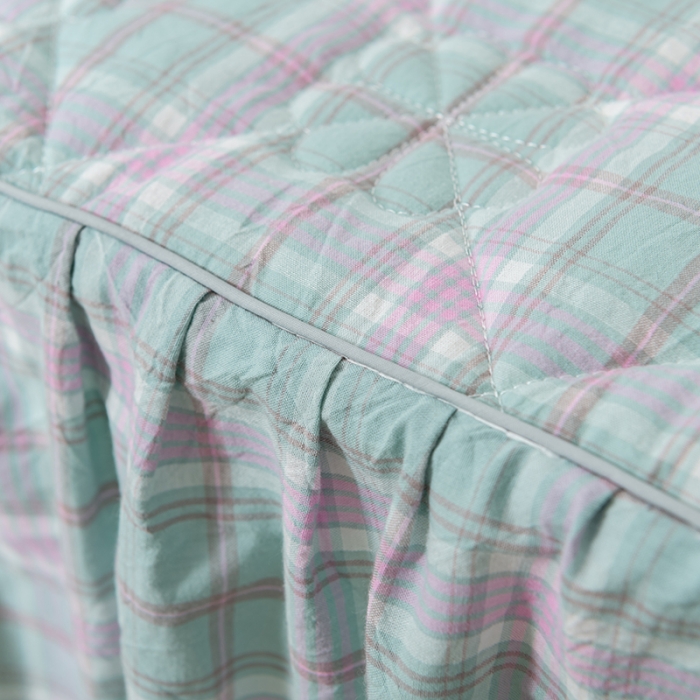 91家纺网 家纺一手货源 找家纺 久典 2022新款A类母婴级抗菌夹棉花边床裙四件套 青柠格