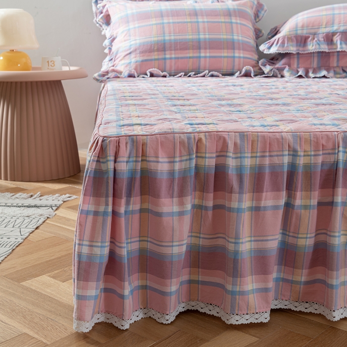 91家纺网 家纺一手货源 找家纺 久典 2022新款A类母婴级抗菌夹棉花边床裙四件套 韶华粉