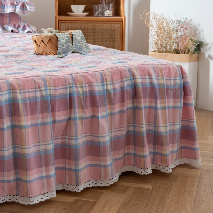 91家纺网 家纺一手货源 找家纺 久典 2022新款A类母婴级抗菌夹棉花边床裙四件套 韶华粉